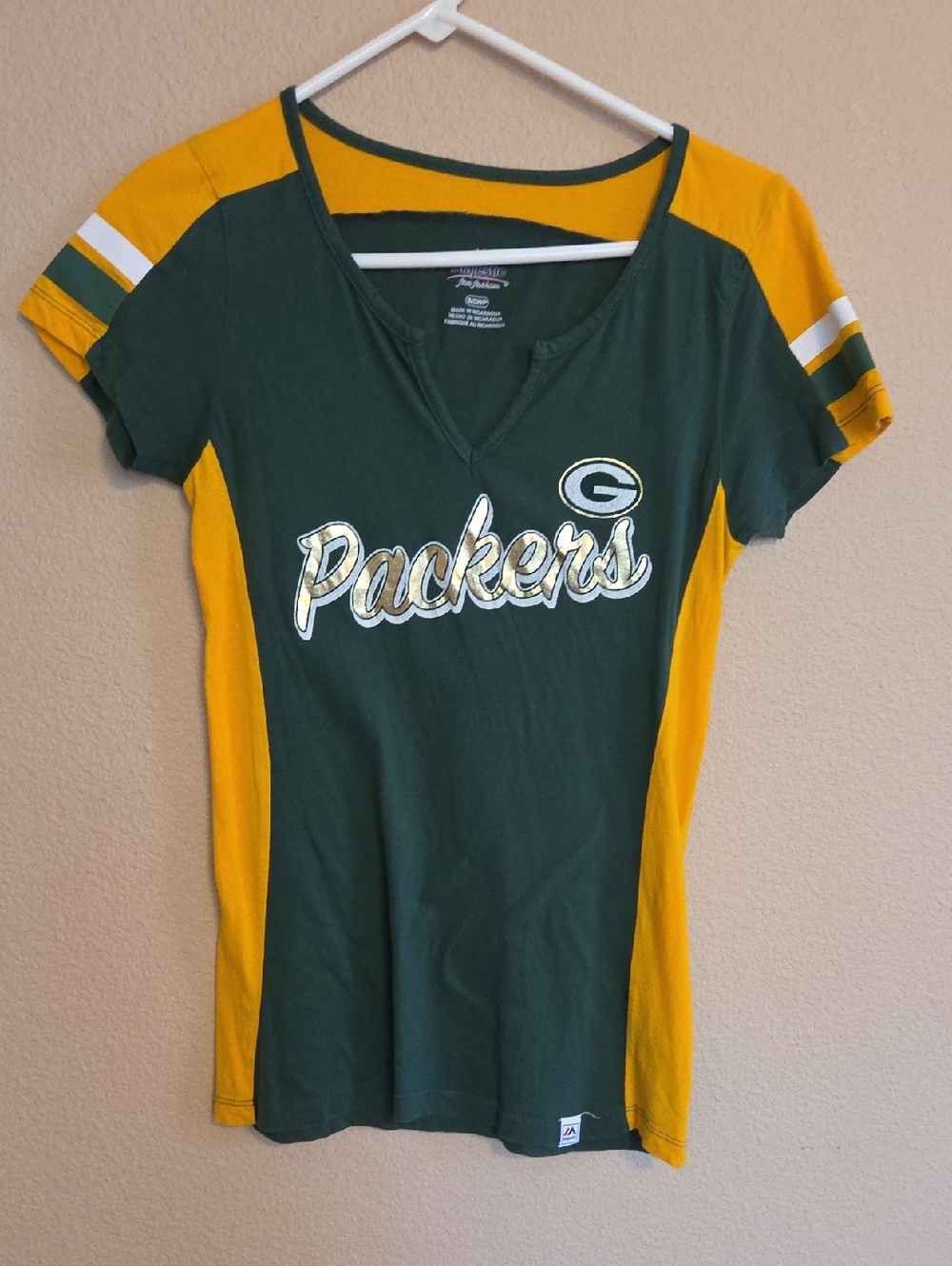 Green Bay Packers Women's V-Neck Tee - Green & Gold